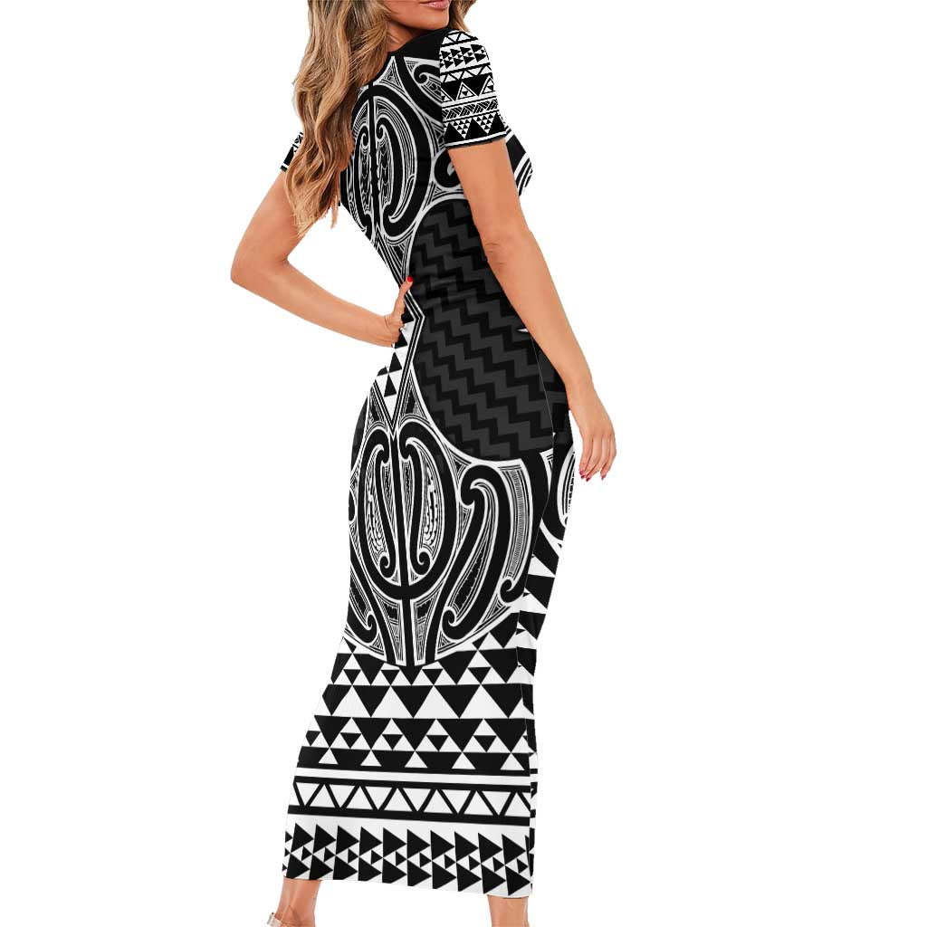 Ma Maori Ta Moko Poutama Art Short Sleeve Bodycon Dress