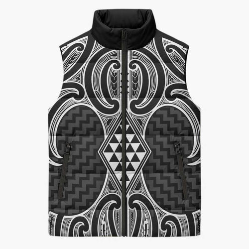 Ma Maori Ta Moko Poutama Art Sleeveless Puffer Jacket - Aussie Hoodie