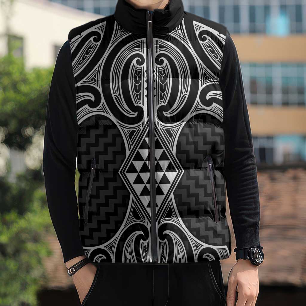 Ma Maori Ta Moko Poutama Art Sleeveless Puffer Jacket - Aussie Hoodie