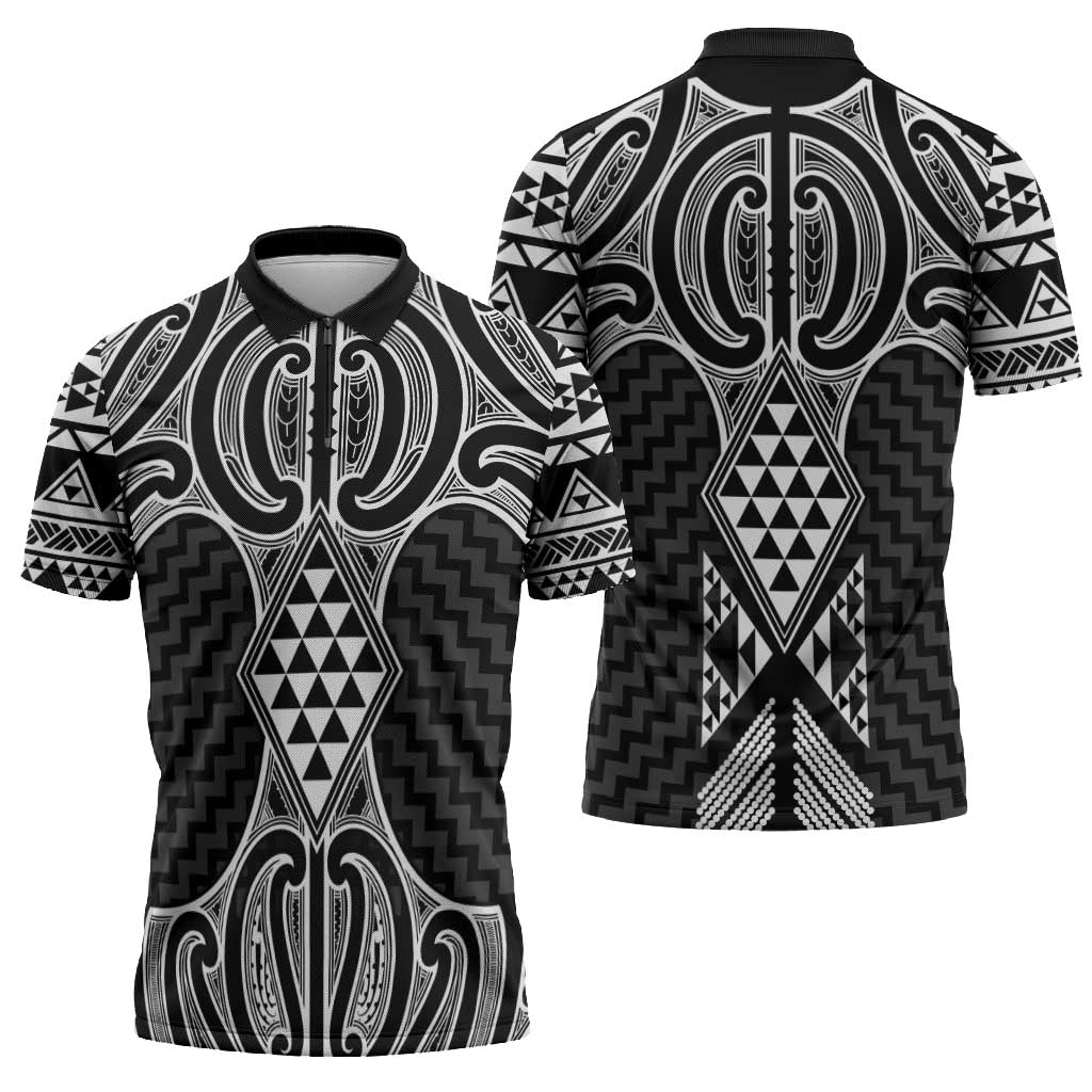 Ma Maori Ta Moko Poutama Art Zipper Polo Shirt - Aussie Hoodie