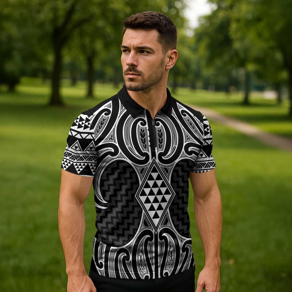 Ma Maori Ta Moko Poutama Art Zipper Polo Shirt - Aussie Hoodie