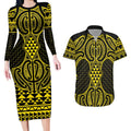 Mahi-dawg Maori Ta Moko Poutama Art Couples Matching Long Sleeve Bodycon Dress and Hawaiian Shirt