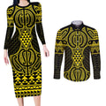 Mahi-dawg Maori Ta Moko Poutama Art Couples Matching Long Sleeve Bodycon Dress and Long Sleeve Button Shirt