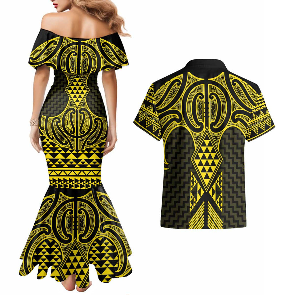 Mahi-dawg Maori Ta Moko Poutama Art Couples Matching Mermaid Dress and Hawaiian Shirt
