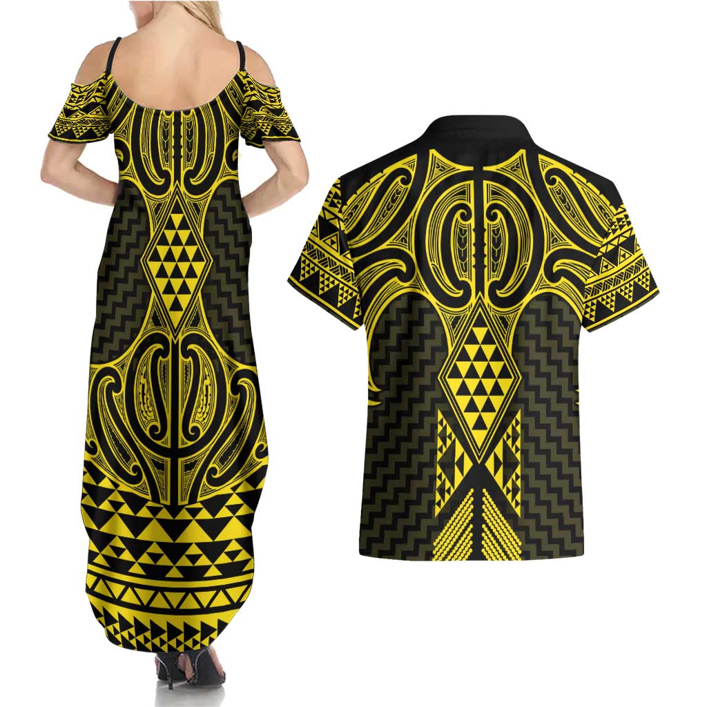 Mahi-dawg Maori Ta Moko Poutama Art Couples Matching Summer Maxi Dress and Hawaiian Shirt