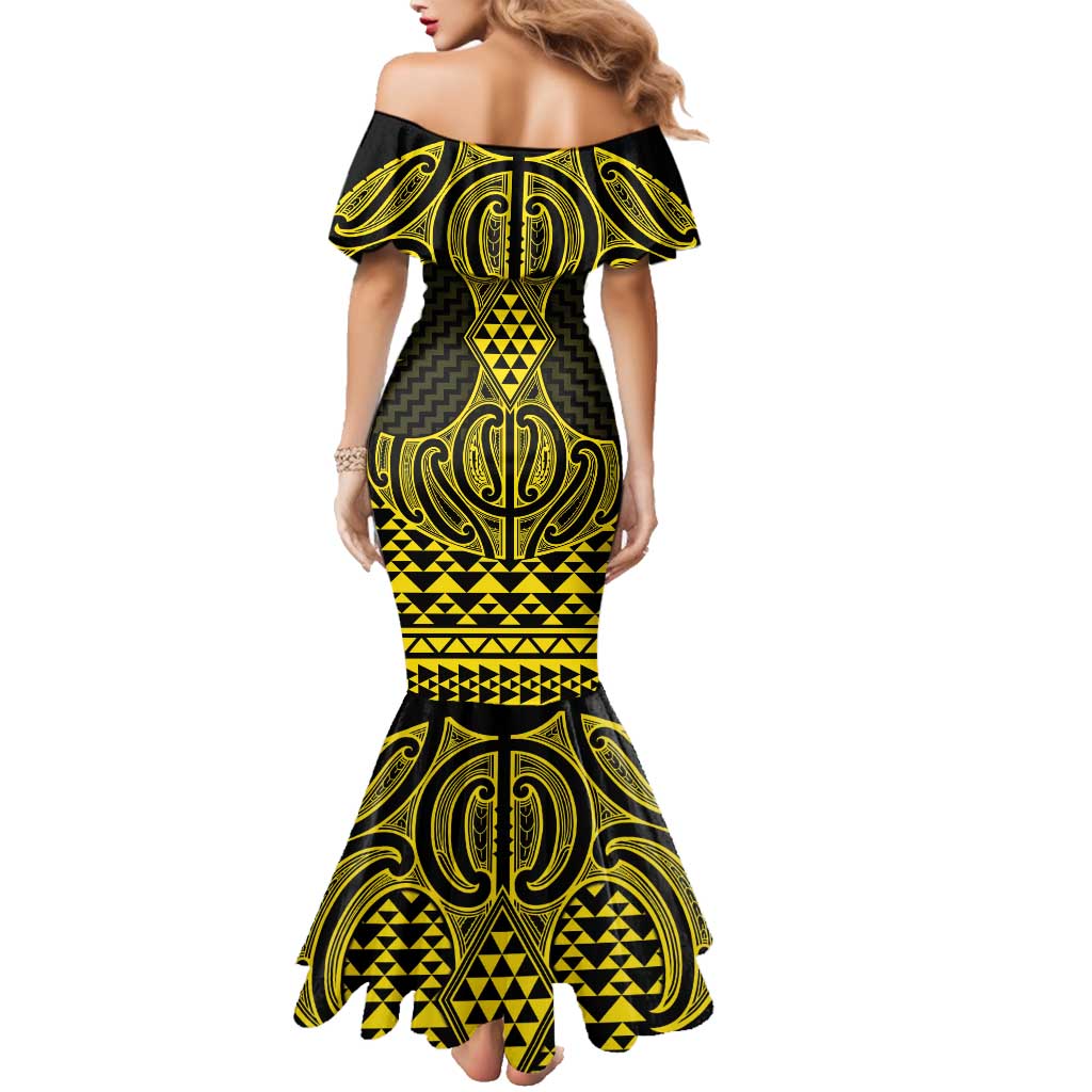 Mahi-dawg Maori Ta Moko Poutama Art Family Matching Mermaid Dress and Hawaiian Shirt
