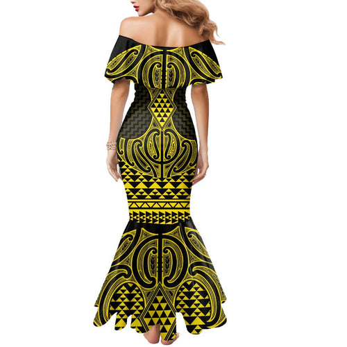 Mahi-dawg Maori Ta Moko Poutama Art Family Matching Mermaid Dress and Hawaiian Shirt