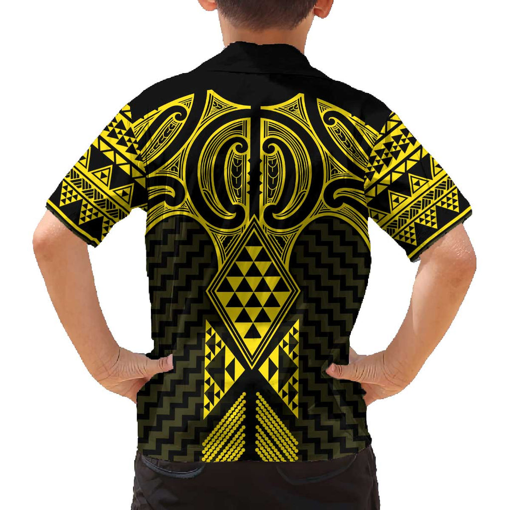 Mahi-dawg Maori Ta Moko Poutama Art Family Matching Off The Shoulder Long Sleeve Dress and Hawaiian Shirt