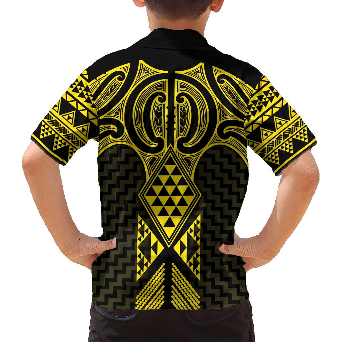 Mahi-dawg Maori Ta Moko Poutama Art Family Matching Off The Shoulder Long Sleeve Dress and Hawaiian Shirt