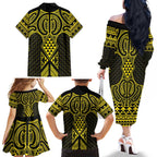 Mahi-dawg Maori Ta Moko Poutama Art Family Matching Off The Shoulder Long Sleeve Dress and Hawaiian Shirt