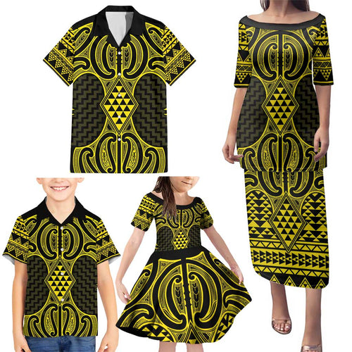 Mahi-dawg Maori Ta Moko Poutama Art Family Matching Puletasi and Hawaiian Shirt