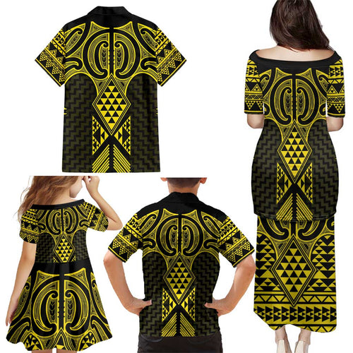 Mahi-dawg Maori Ta Moko Poutama Art Family Matching Puletasi and Hawaiian Shirt