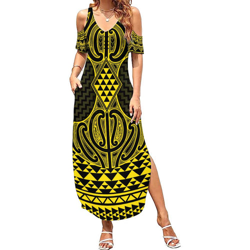 Mahi-dawg Maori Ta Moko Poutama Art Family Matching Summer Maxi Dress and Hawaiian Shirt