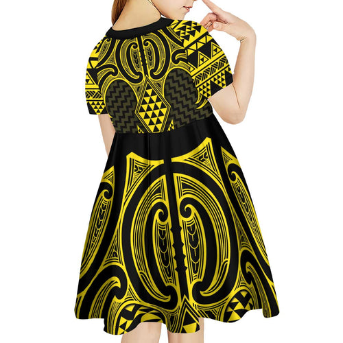 Mahi-dawg Maori Ta Moko Poutama Art Kid Short Sleeve Dress