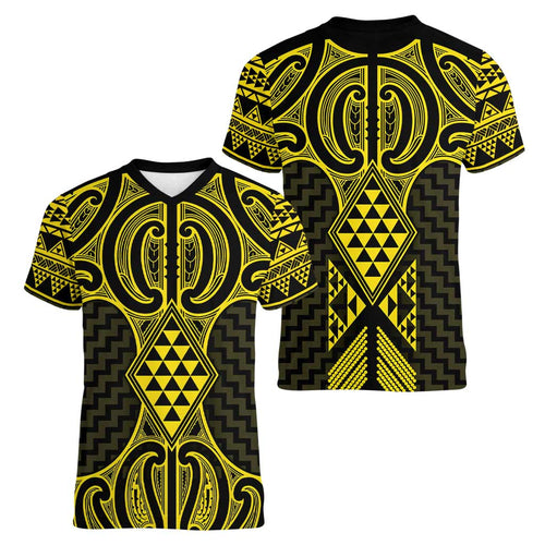 Mahi-dawg Maori Ta Moko Poutama Art Women V-Neck T-Shirt