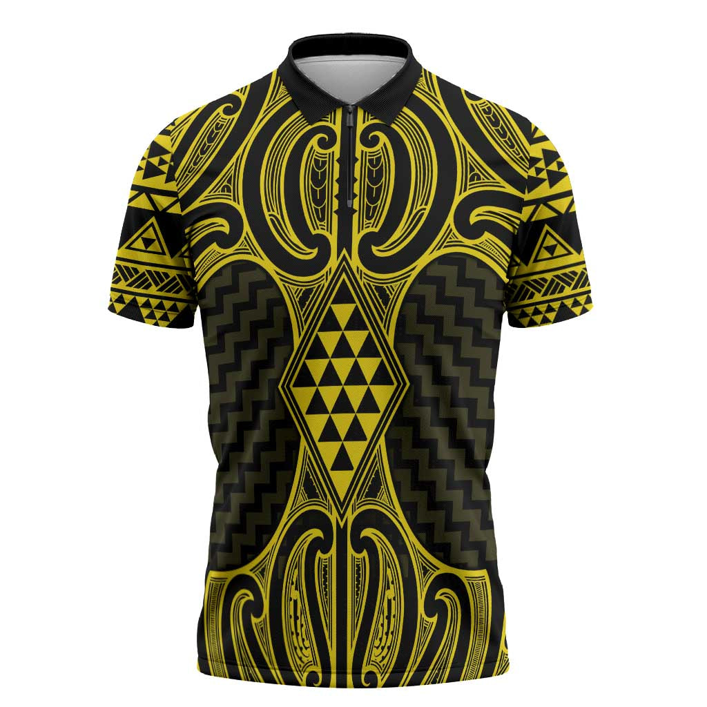 Mahi-dawg Maori Ta Moko Poutama Art Zipper Polo Shirt - Aussie Hoodie