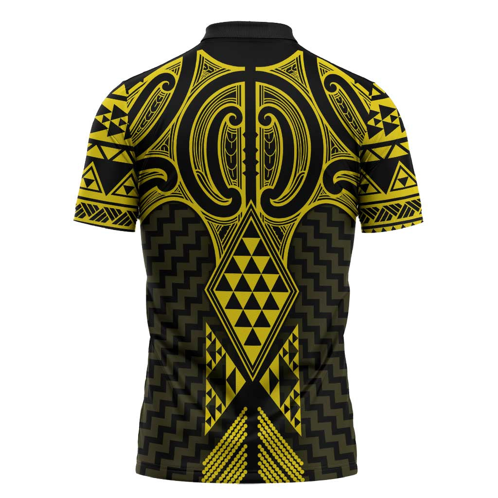 Mahi-dawg Maori Ta Moko Poutama Art Zipper Polo Shirt - Aussie Hoodie
