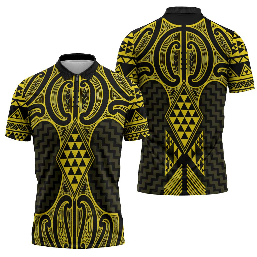 Mahi-dawg Maori Ta Moko Poutama Art Zipper Polo Shirt - Aussie Hoodie
