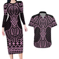Mawhero Maori Ta Moko Poutama Art Couples Matching Long Sleeve Bodycon Dress and Hawaiian Shirt