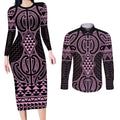 Mawhero Maori Ta Moko Poutama Art Couples Matching Long Sleeve Bodycon Dress and Long Sleeve Button Shirt
