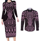 Mawhero Maori Ta Moko Poutama Art Couples Matching Long Sleeve Bodycon Dress and Long Sleeve Button Shirt