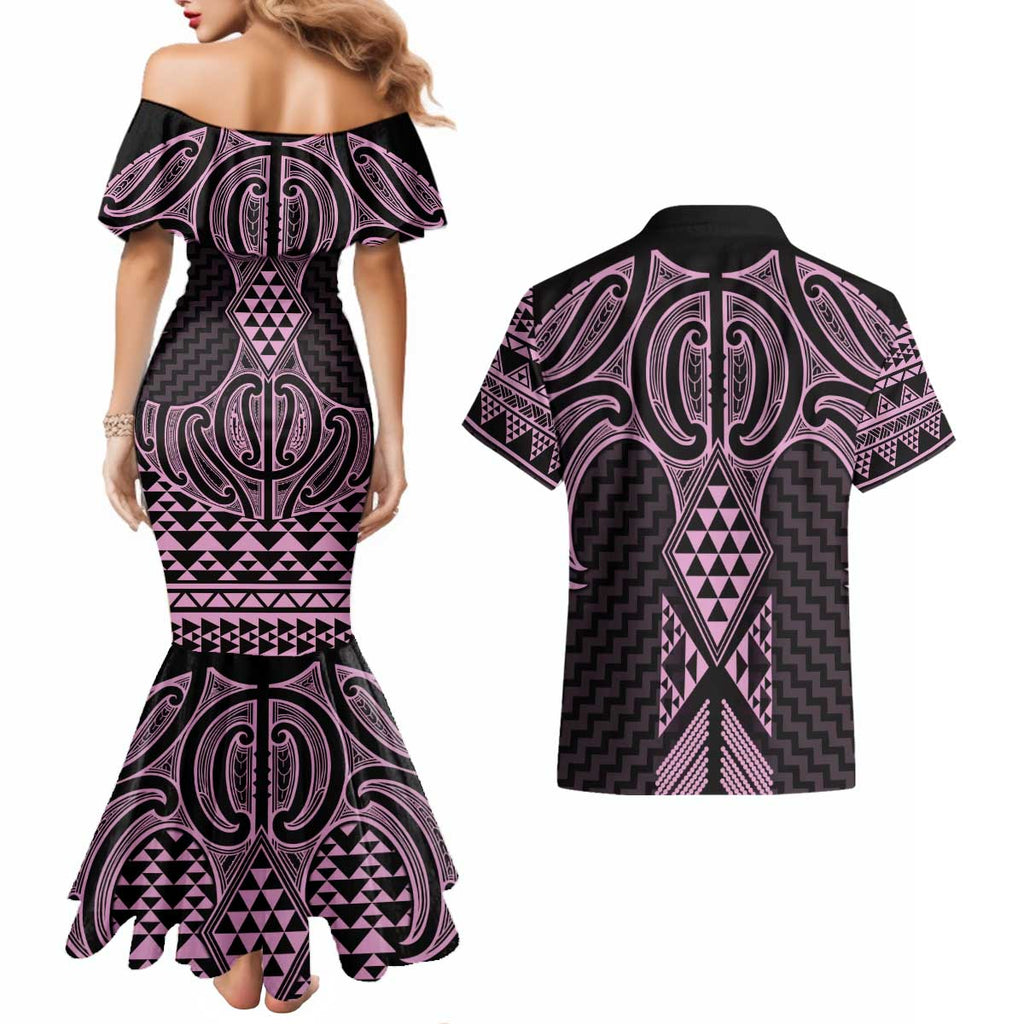 Mawhero Maori Ta Moko Poutama Art Couples Matching Mermaid Dress and Hawaiian Shirt