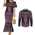 Mawhero Maori Ta Moko Poutama Art Couples Matching Mermaid Dress and Long Sleeve Button Shirt