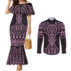 Mawhero Maori Ta Moko Poutama Art Couples Matching Mermaid Dress and Long Sleeve Button Shirt