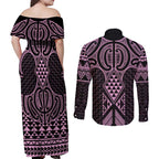 Mawhero Maori Ta Moko Poutama Art Couples Matching Off Shoulder Maxi Dress and Long Sleeve Button Shirt