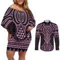 Mawhero Maori Ta Moko Poutama Art Couples Matching Off Shoulder Short Dress and Long Sleeve Button Shirt