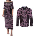 Mawhero Maori Ta Moko Poutama Art Couples Matching Puletasi and Long Sleeve Button Shirt