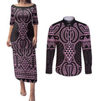 Mawhero Maori Ta Moko Poutama Art Couples Matching Puletasi and Long Sleeve Button Shirt