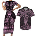 Mawhero Maori Ta Moko Poutama Art Couples Matching Short Sleeve Bodycon Dress and Hawaiian Shirt