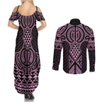 Mawhero Maori Ta Moko Poutama Art Couples Matching Summer Maxi Dress and Long Sleeve Button Shirt