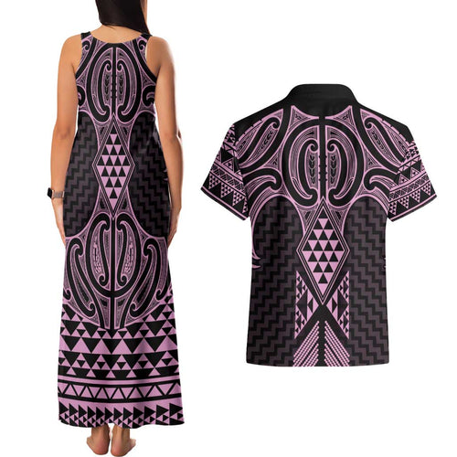 Mawhero Maori Ta Moko Poutama Art Couples Matching Tank Maxi Dress and Hawaiian Shirt