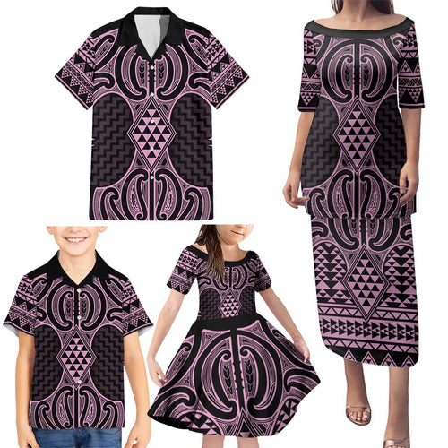 Mawhero Maori Ta Moko Poutama Art Family Matching Puletasi and Hawaiian Shirt
