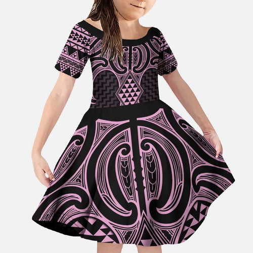 Mawhero Maori Ta Moko Poutama Art Family Matching Short Sleeve Bodycon Dress and Hawaiian Shirt