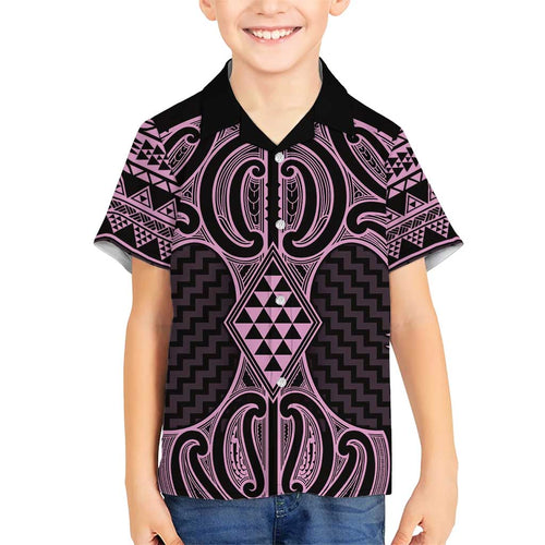 Mawhero Maori Ta Moko Poutama Art Family Matching Short Sleeve Bodycon Dress and Hawaiian Shirt