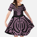Mawhero Maori Ta Moko Poutama Art Kid Short Sleeve Dress