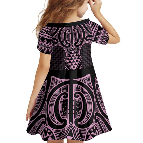 Mawhero Maori Ta Moko Poutama Art Kid Short Sleeve Dress