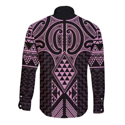 Mawhero Maori Ta Moko Poutama Art Long Sleeve Button Shirt
