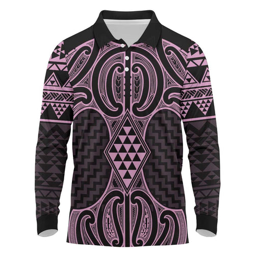Mawhero Maori Ta Moko Poutama Art Long Sleeve Polo Shirt