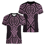 Mawhero Maori Ta Moko Poutama Art Women V-Neck T-Shirt