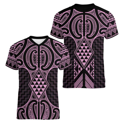 Mawhero Maori Ta Moko Poutama Art Women V-Neck T-Shirt