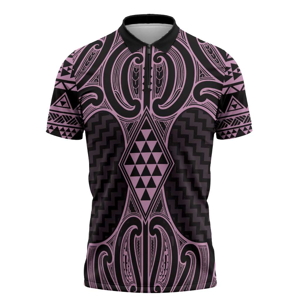 Mawhero Maori Ta Moko Poutama Art Zipper Polo Shirt - Aussie Hoodie
