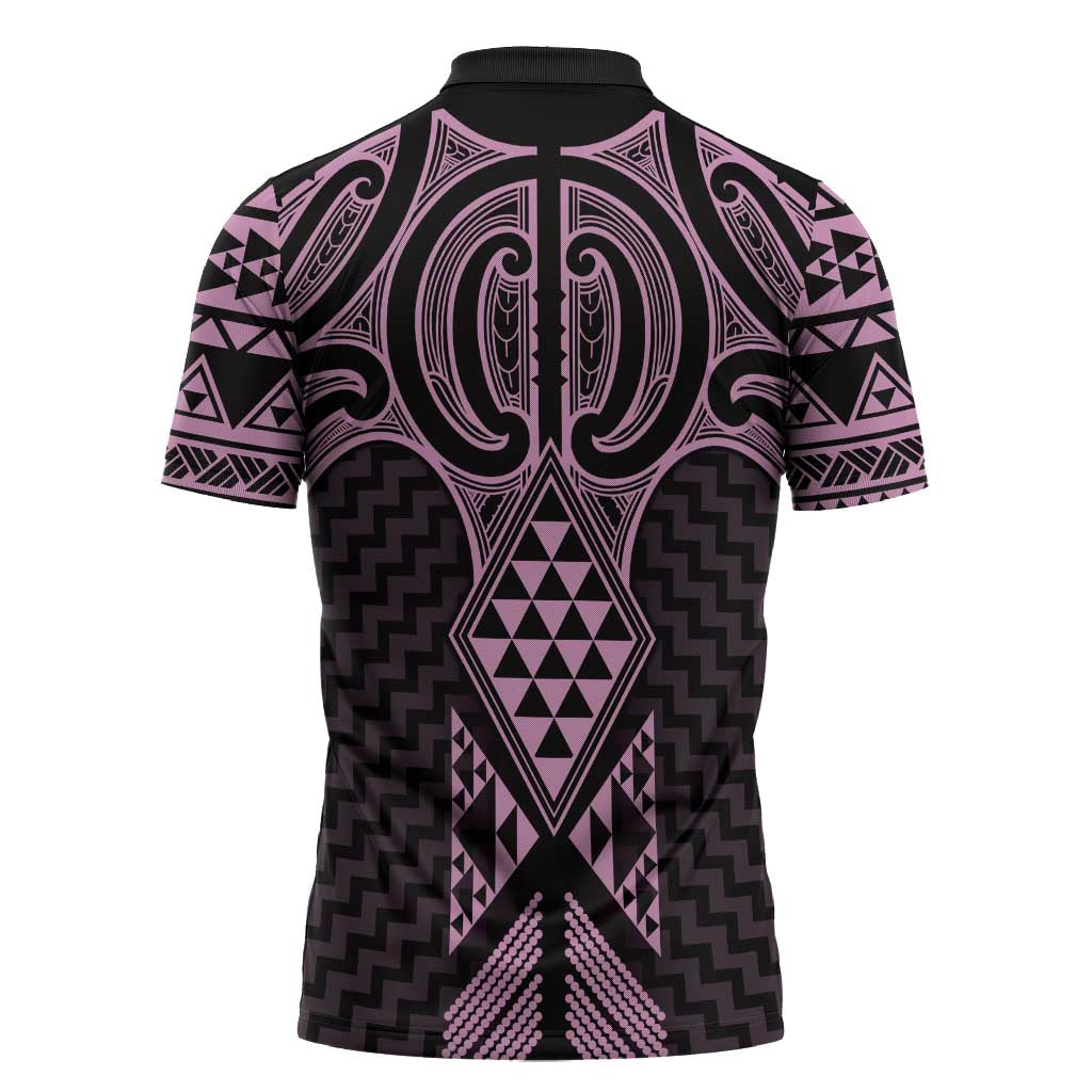 Mawhero Maori Ta Moko Poutama Art Zipper Polo Shirt - Aussie Hoodie