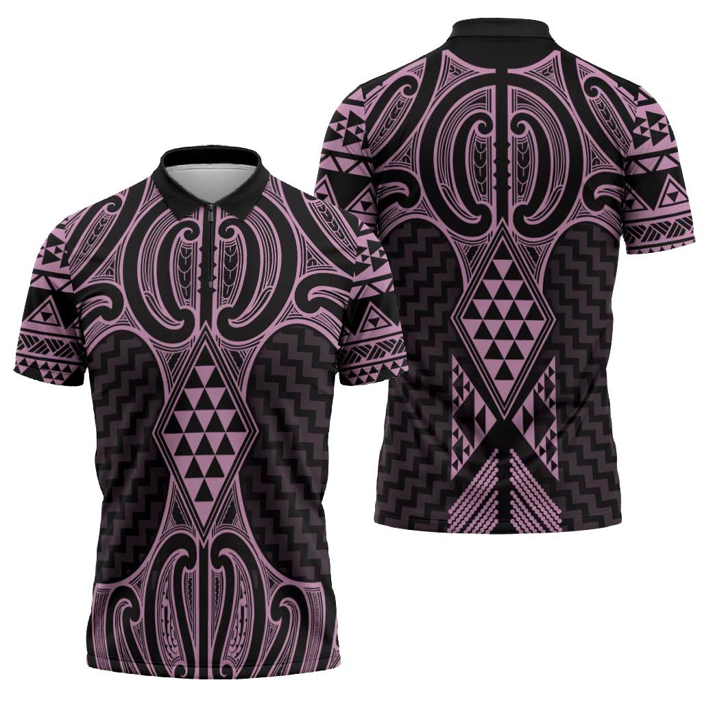 Mawhero Maori Ta Moko Poutama Art Zipper Polo Shirt - Aussie Hoodie