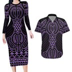 Waiporoporo Maori Ta Moko Poutama Art Couples Matching Long Sleeve Bodycon Dress and Hawaiian Shirt