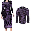 Waiporoporo Maori Ta Moko Poutama Art Couples Matching Long Sleeve Bodycon Dress and Long Sleeve Button Shirt