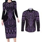 Waiporoporo Maori Ta Moko Poutama Art Couples Matching Long Sleeve Bodycon Dress and Long Sleeve Button Shirt